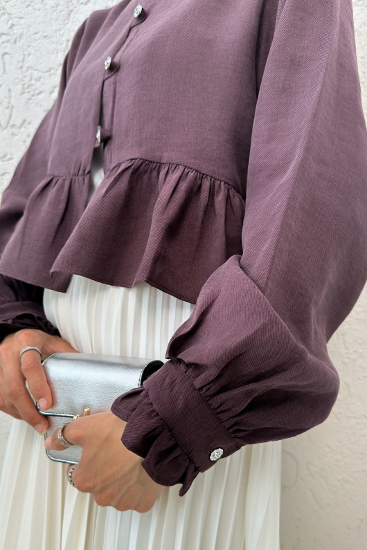 Eteği Fırfırlı Gömlek 2321 - VİŞNE ÇÜRÜĞÜ