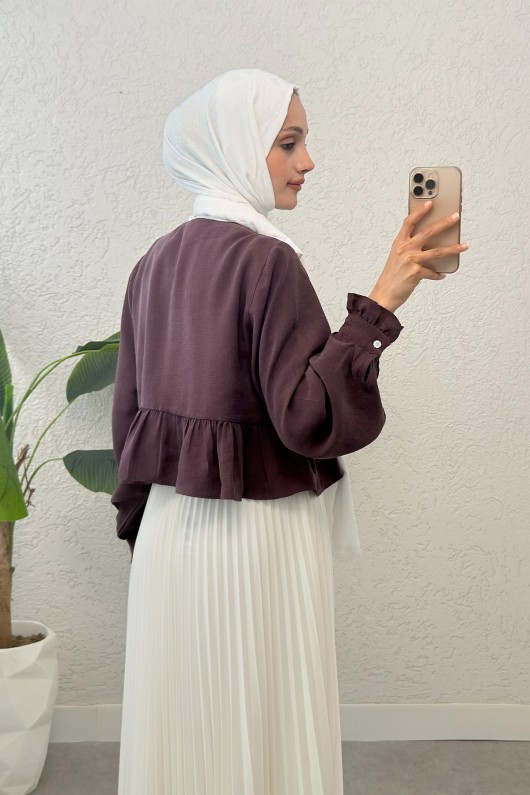 Eteği Fırfırlı Gömlek 2321 - VİŞNE ÇÜRÜĞÜ