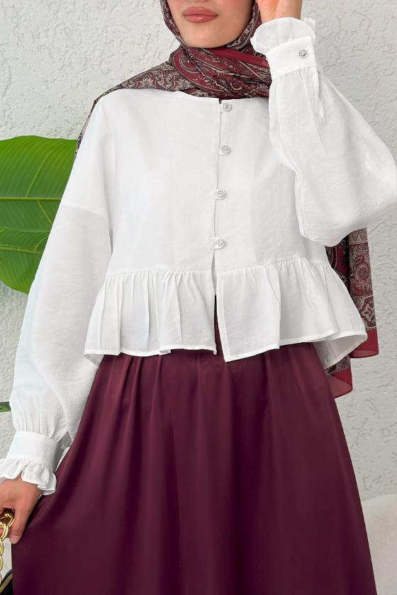 Eteği Fırfırlı Gömlek 2321 - BEYAZ