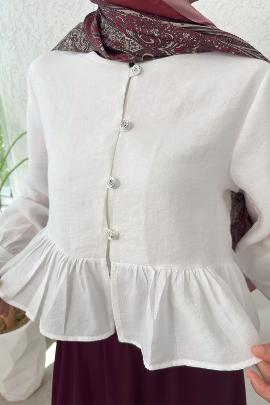 Eteği Fırfırlı Gömlek 2321 - BEYAZ