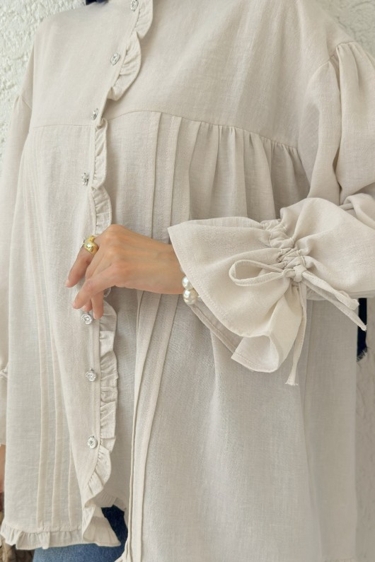 Nervürlü Fırfırlı Tunik 2322 - BEJ