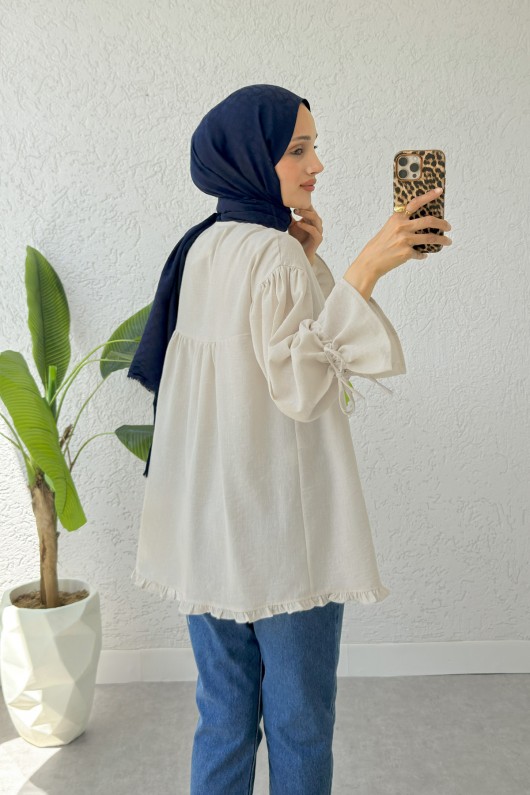 Nervürlü Fırfırlı Tunik 2322 - BEJ