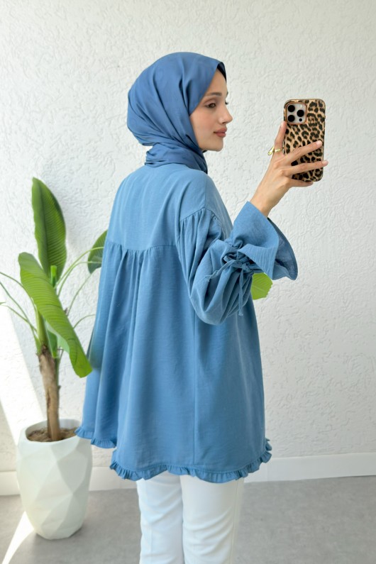 Nervürlü Fırfırlı Tunik 2322 - İNDİGO