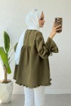 Nervürlü Fırfırlı Tunik 2322 - KOYU HAKİ