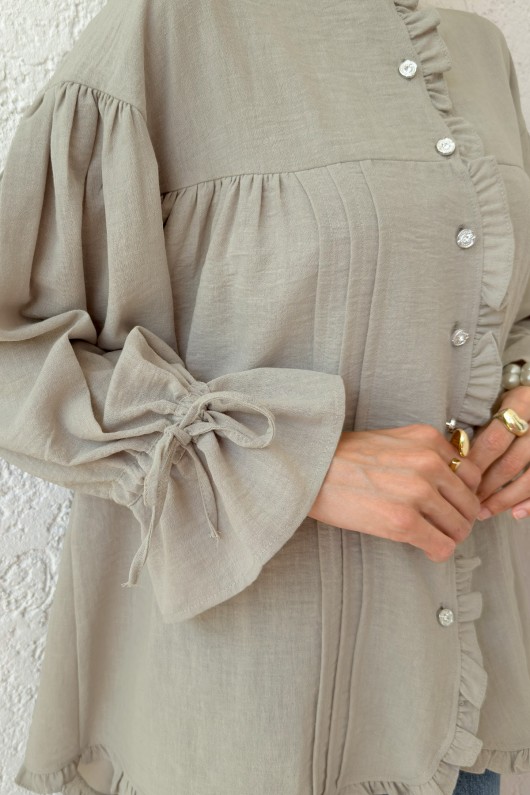 Nervürlü Fırfırlı Tunik 2322 - KOYU TAŞ