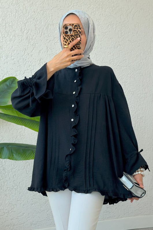 Nervürlü Fırfırlı Tunik 2322 - LACİVERT