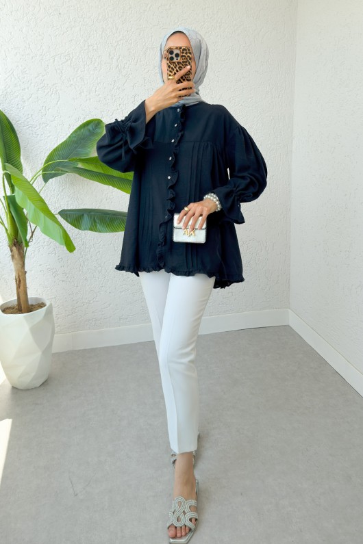 Nervürlü Fırfırlı Tunik 2322 - LACİVERT