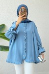 Nervürlü Fırfırlı Tunik 2322 - MAVİ