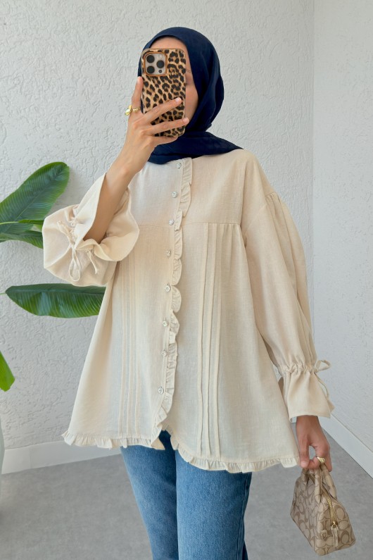 Nervürlü Fırfırlı Tunik 2322 - TAŞ RENGİ