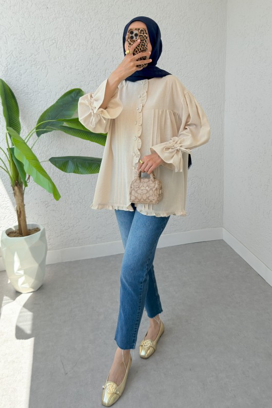 Nervürlü Fırfırlı Tunik 2322 - TAŞ RENGİ