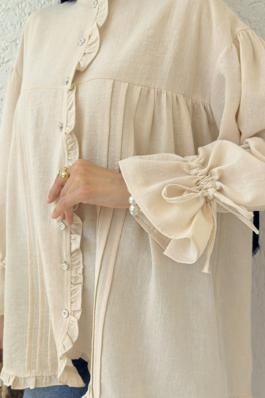 Nervürlü Fırfırlı Tunik 2322 - TAŞ RENGİ