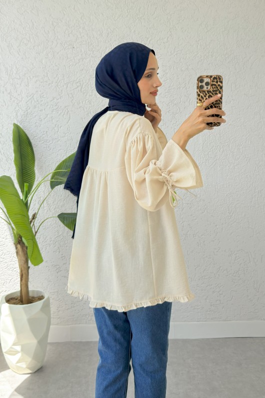 Nervürlü Fırfırlı Tunik 2322 - TAŞ RENGİ