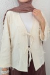 İp Bağcıklı Püsküllü Kimono 2324 - TAŞ RENGİ