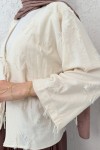 İp Bağcıklı Püsküllü Kimono 2324 - TAŞ RENGİ