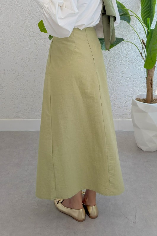 Asimetrik Fırfırlı Etek 2325 - AÇIK HAKİ