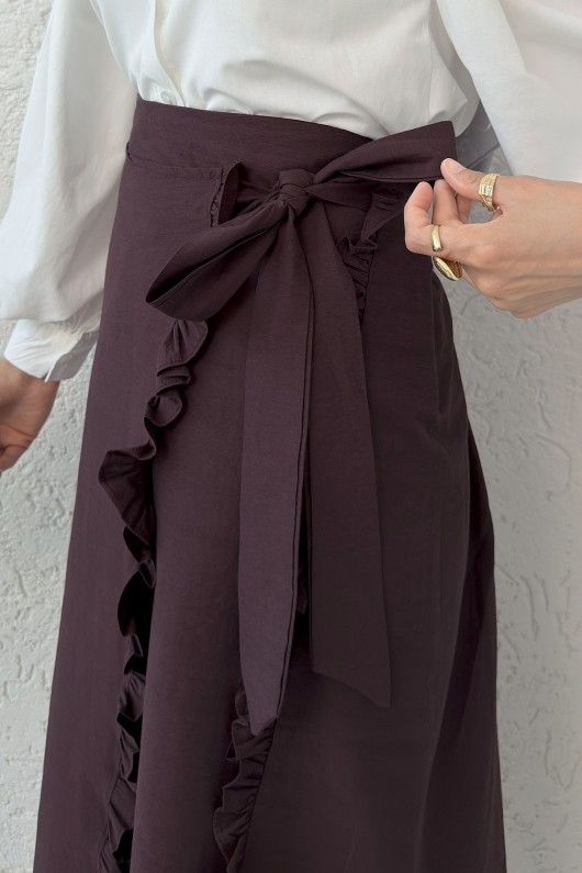 Asimetrik Fırfırlı Etek 2325 - VİŞNE ÇÜRÜĞÜ