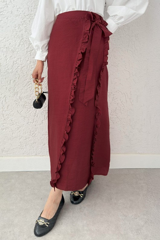 Asimetrik Fırfırlı Etek 2325 - BORDO