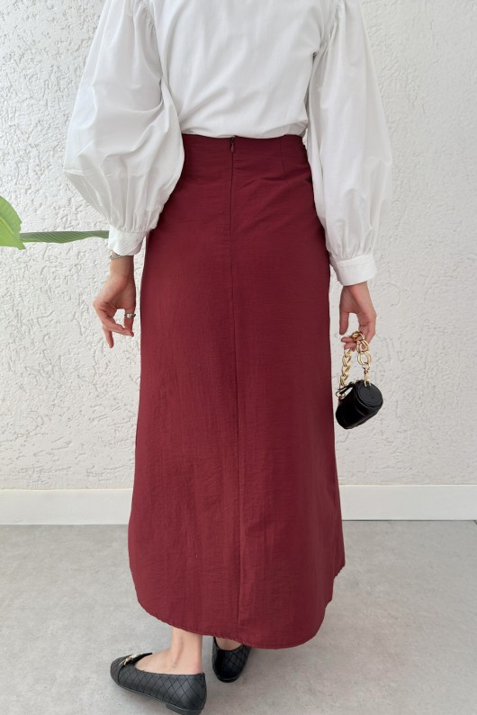 Asimetrik Fırfırlı Etek 2325 - BORDO