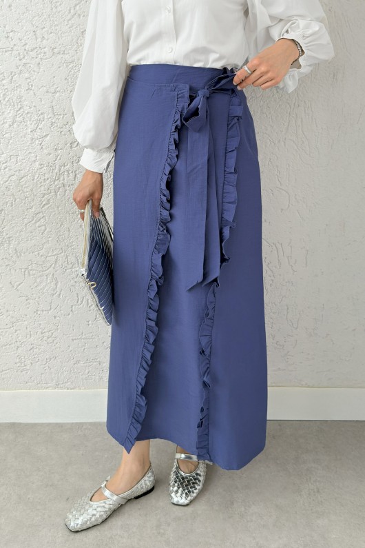 Asimetrik Fırfırlı Etek 2325 - İNDİGO Asimetrik Fırfırlı Etek 2325 - İNDİGO