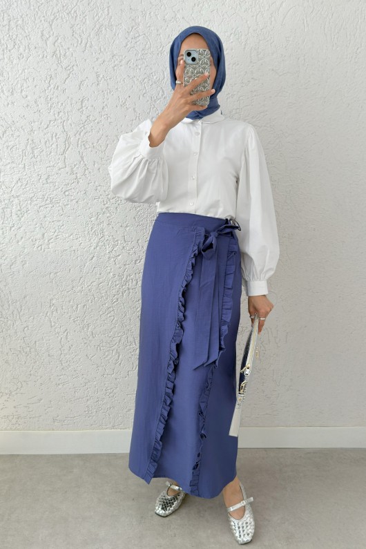 Asimetrik Fırfırlı Etek 2325 - İNDİGO Asimetrik Fırfırlı Etek 2325 - İNDİGO