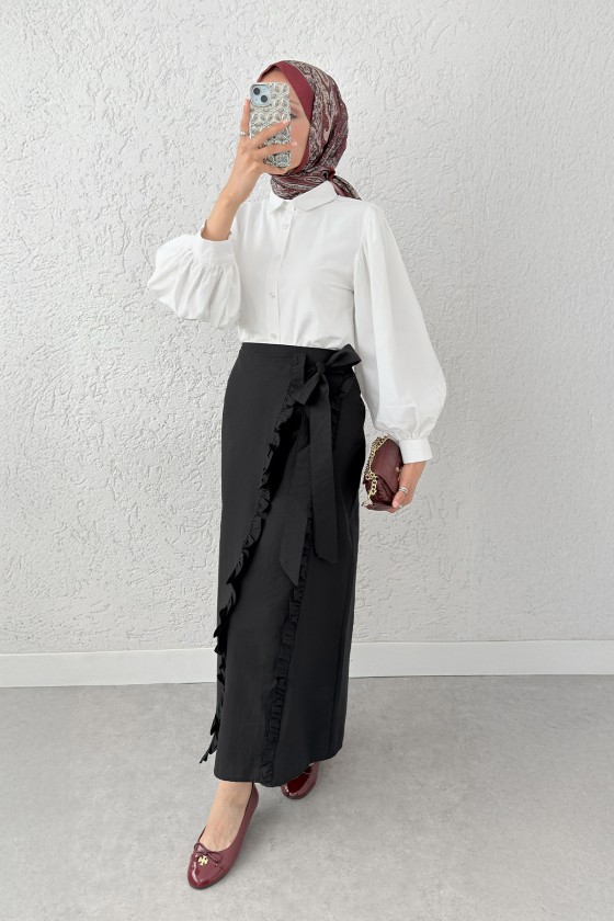 Asimetrik Fırfırlı Etek 2325 - SİYAH