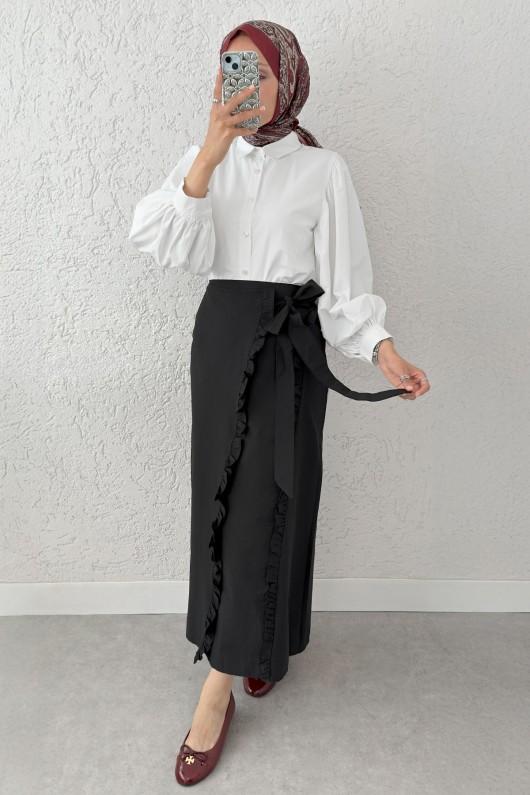 Asimetrik Fırfırlı Etek 2325 - SİYAH Asimetrik Fırfırlı Etek 2325 - SİYAH