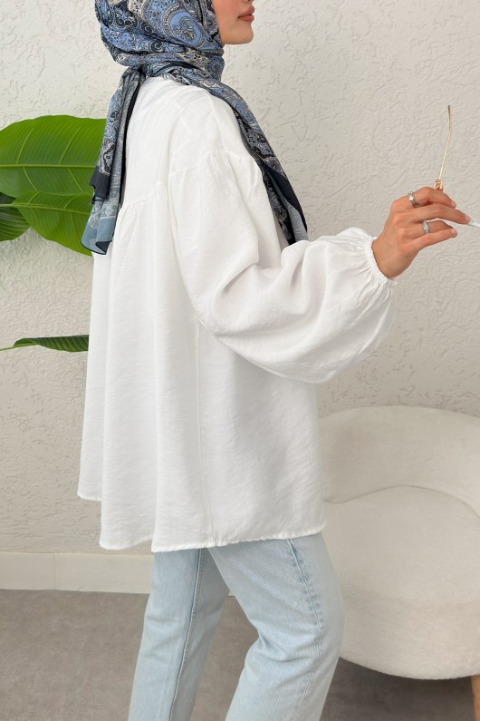 Omuz Fiyonklu Tunik 2327 - BEYAZ