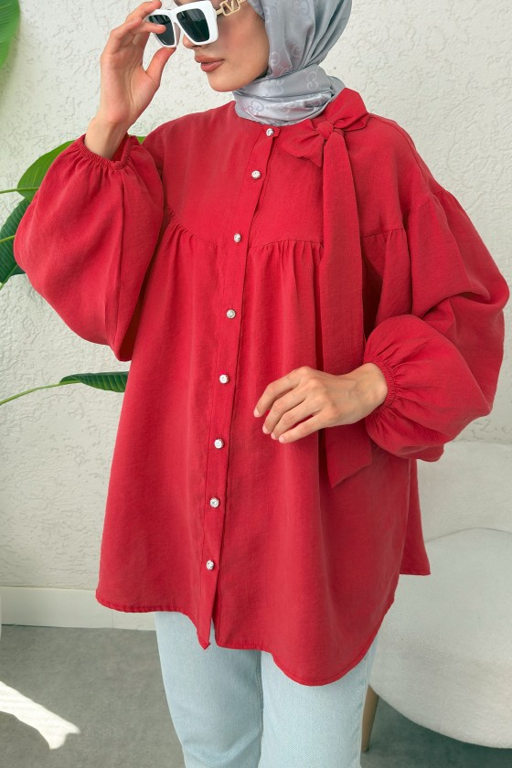 Omuz Fiyonklu Tunik 2327 - KIRMIZI