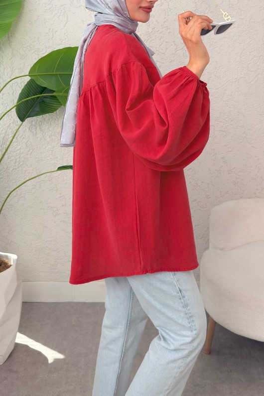 Omuz Fiyonklu Tunik 2327 - KIRMIZI
