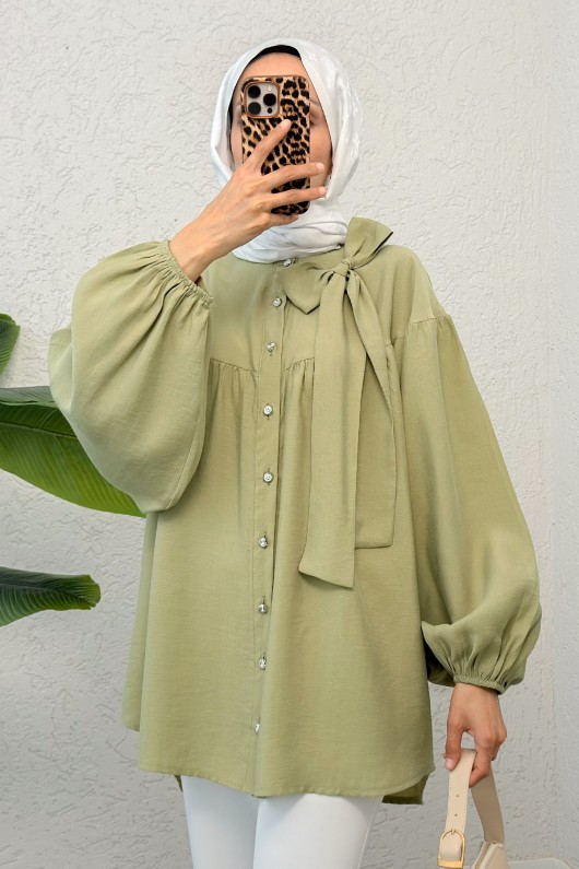 Omuz Fiyonklu Tunik 2327 - AÇIK HAKİ Omuz Fiyonklu Tunik 2327 - AÇIK HAKİ