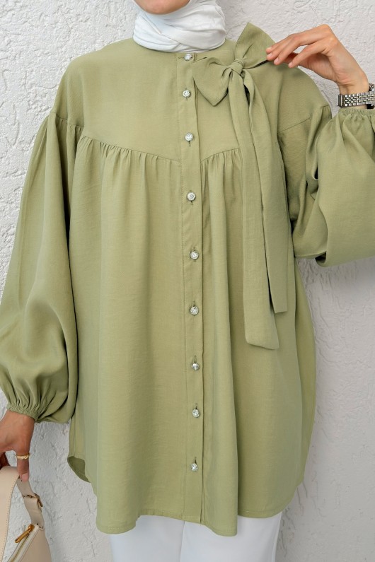 Omuz Fiyonklu Tunik 2327 - AÇIK HAKİ Omuz Fiyonklu Tunik 2327 - AÇIK HAKİ