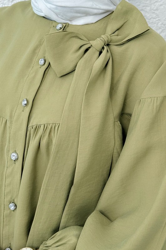 Omuz Fiyonklu Tunik 2327 - AÇIK HAKİ Omuz Fiyonklu Tunik 2327 - AÇIK HAKİ