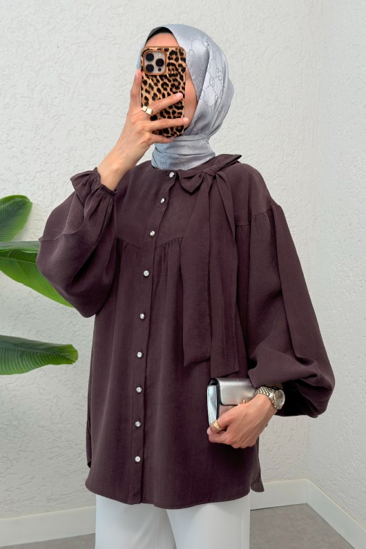 Omuz Fiyonklu Tunik 2327 - VİŞNE ÇÜRÜĞÜ