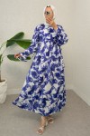 Ebruli Desen Tesettür Elbise 2328 - MAVİ Ebruli Desen Tesettür Elbise 2328 - MAVİ
