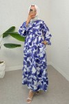 Ebruli Desen Tesettür Elbise 2328 - MAVİ Ebruli Desen Tesettür Elbise 2328 - MAVİ