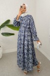 Fırça Desen Tesettür Elbise 2328 - İNDİGO