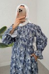 Fırça Desen Tesettür Elbise 2328 - İNDİGO