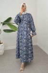 Fırça Desen Tesettür Elbise 2328 - İNDİGO