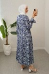 Fırça Desen Tesettür Elbise 2328 - İNDİGO