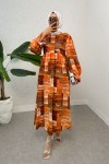 Karma Desen Tesettür Elbise 2328 - TURUNCU