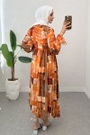 Karma Desen Tesettür Elbise 2328 - TURUNCU