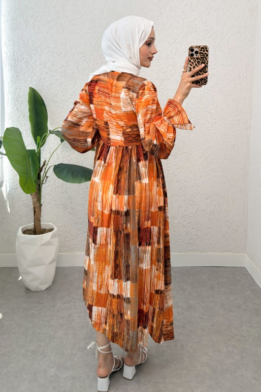 Karma Desen Tesettür Elbise 2328 - TURUNCU
