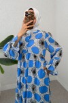 Lotus Desen Tesettür Elbise 2328 - MAVİ