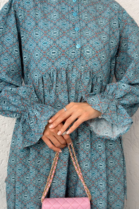 Mandala Desen Tesettür Elbise 2328 - MİNT YEŞİLİ Mandala Desen Tesettür Elbise 2328 - MİNT YEŞİLİ