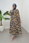 Mimoza Desen Tesettür Elbise 2328 - LACİVERT Mimoza Desen Tesettür Elbise 2328 - LACİVERT
