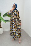 Mimoza Desen Tesettür Elbise 2328 - LACİVERT Mimoza Desen Tesettür Elbise 2328 - LACİVERT