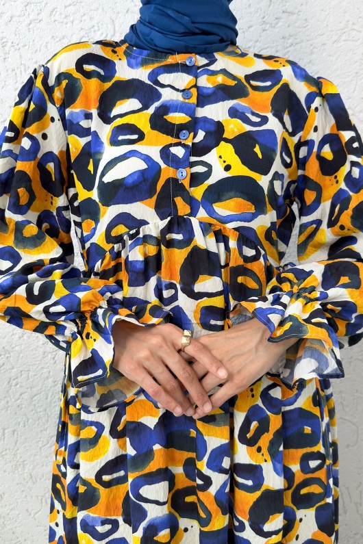 Mimoza Desen Tesettür Elbise 2328 - LACİVERT Mimoza Desen Tesettür Elbise 2328 - LACİVERT