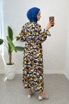 Mimoza Desen Tesettür Elbise 2328 - LACİVERT Mimoza Desen Tesettür Elbise 2328 - LACİVERT