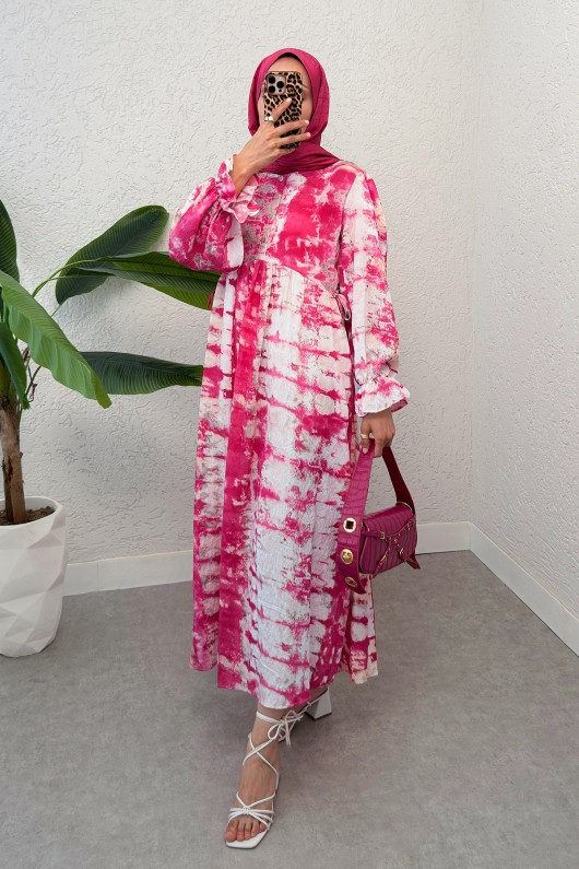 Mira Desen Tesettür Elbise 2328 - FUŞYA