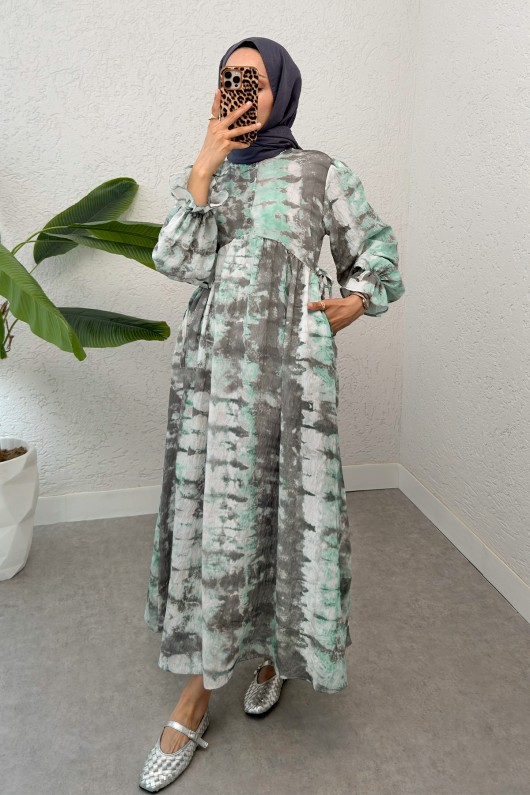Mira Desen Tesettür Elbise 2328 - MİNT YEŞİLİ